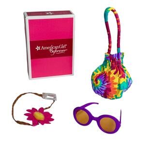 American Girl Doll Julie Accessories Tie Dye Purse Sunglasses Flower Headband